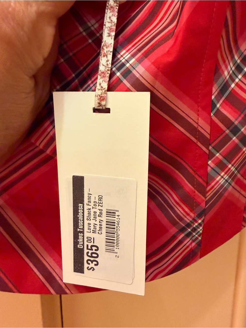 Plaid Puff-Sleeve Crop Top - Red - Loveshack Fancy - Picture 4 of 4